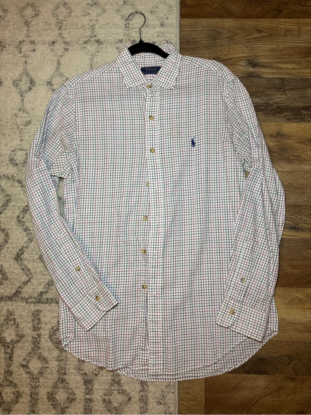 Ralph Lauren White Multi-Check Button-Down Dress Shirt